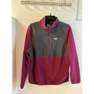 LL Bean Fleece Quarter Zip Burgundy Grey Size Large